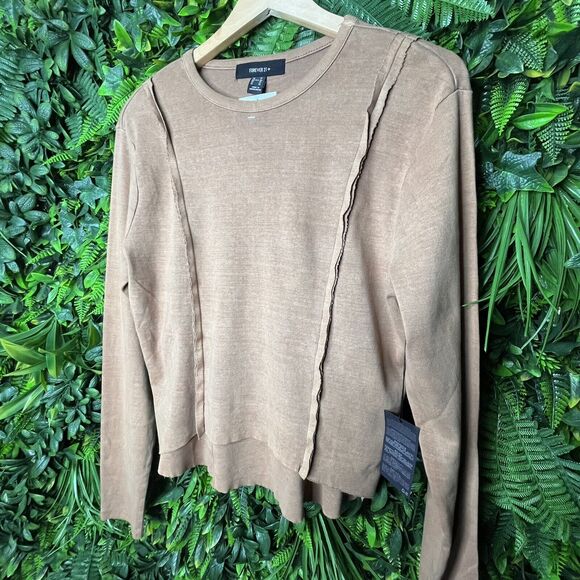 Forever 21 Tops Women XL Light Brown Cut Raw Edge High Low Blouse NWT 0298 - Picture 10 of 13